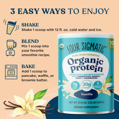 Four Sigmatic vanilla protein shows 15 servings and clean labels.