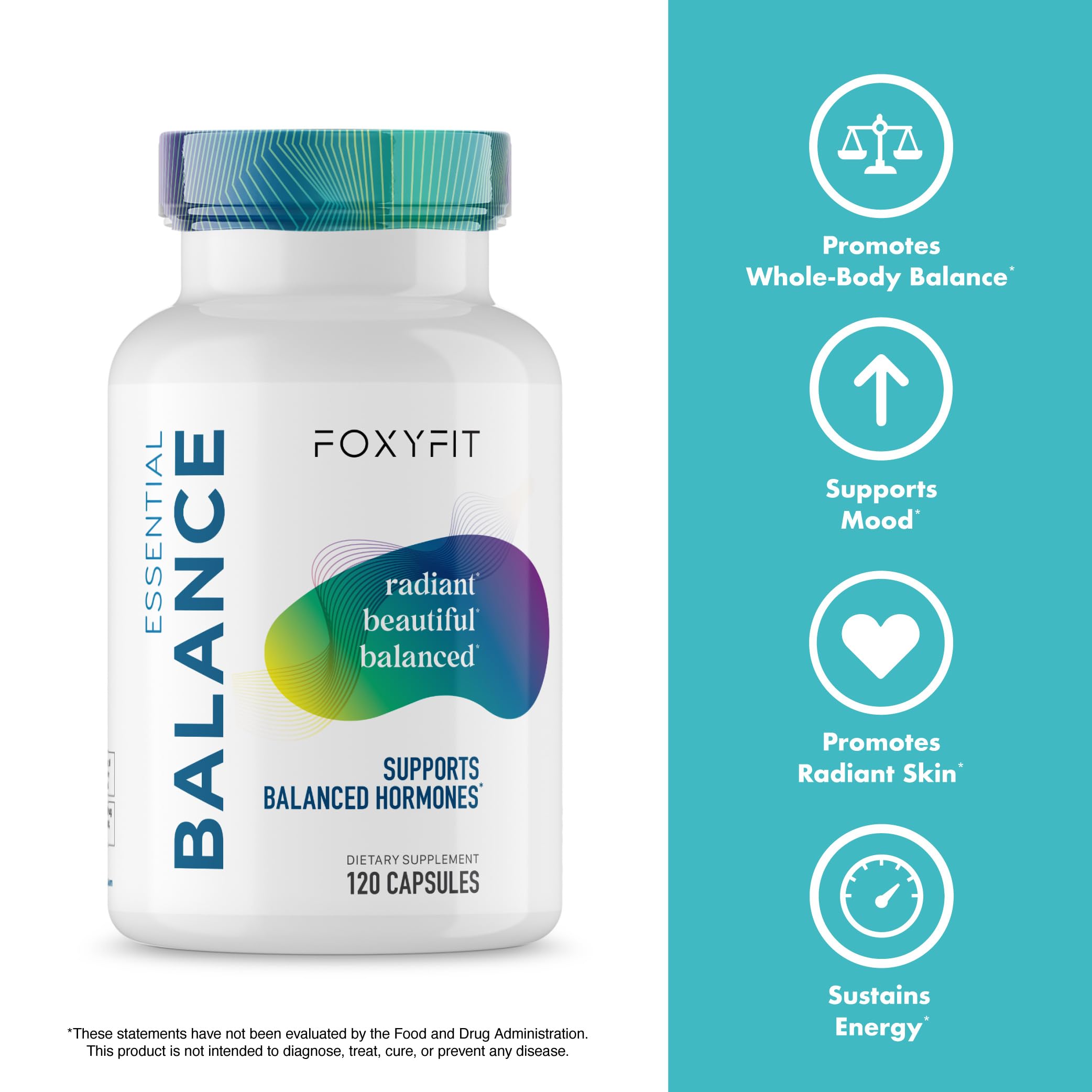 A hand holding FoxyFit Essential Balance bottle during morning routine for daily wellness.