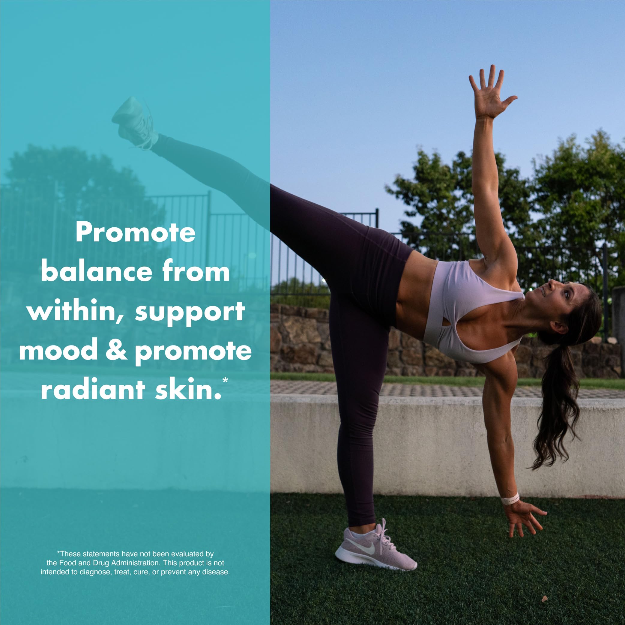 FoxyFit Essential Balance packaging showing key ingredients for overall wellness.