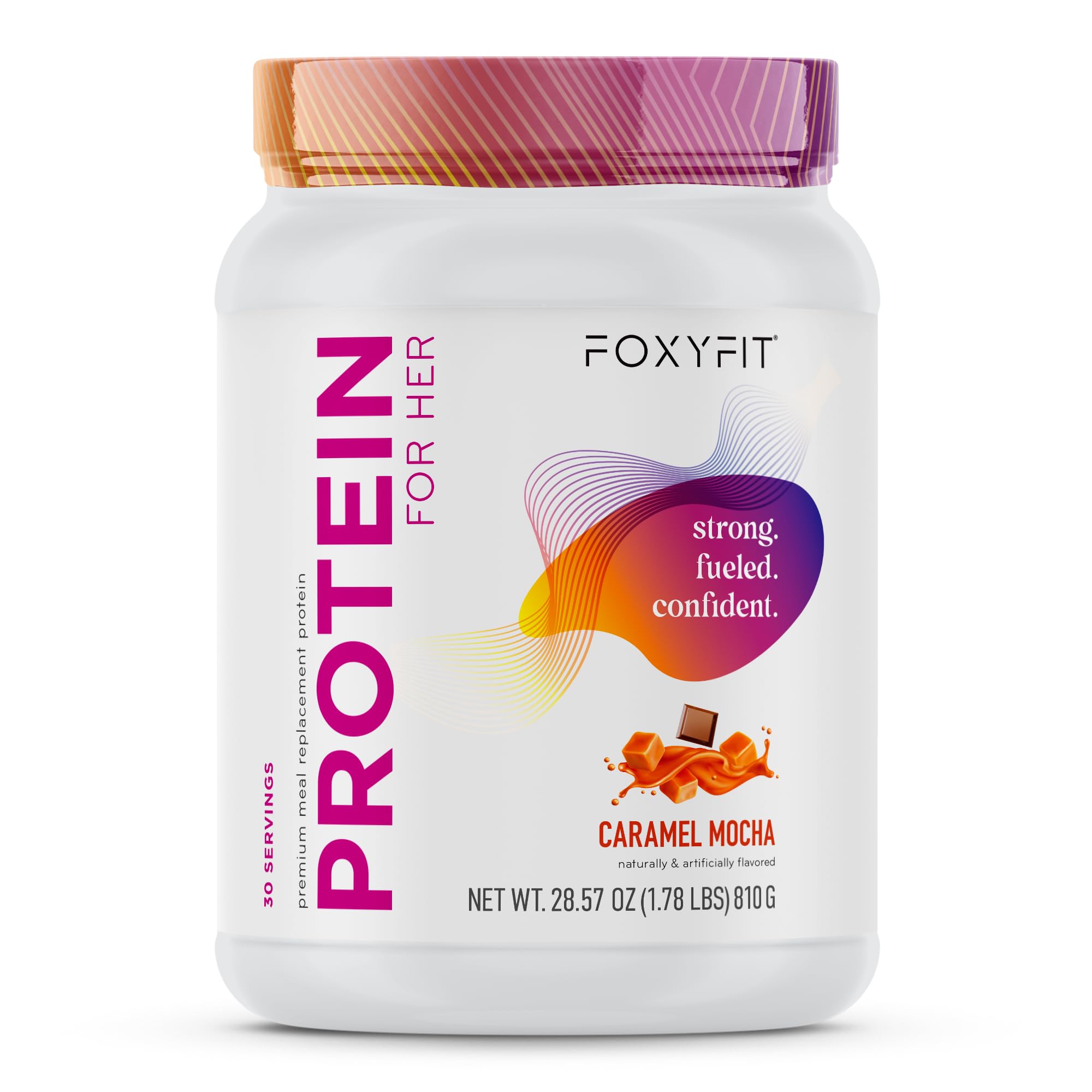 FoxyFit Protein for Her shake glass shows delicious caramel mocha flavor after training