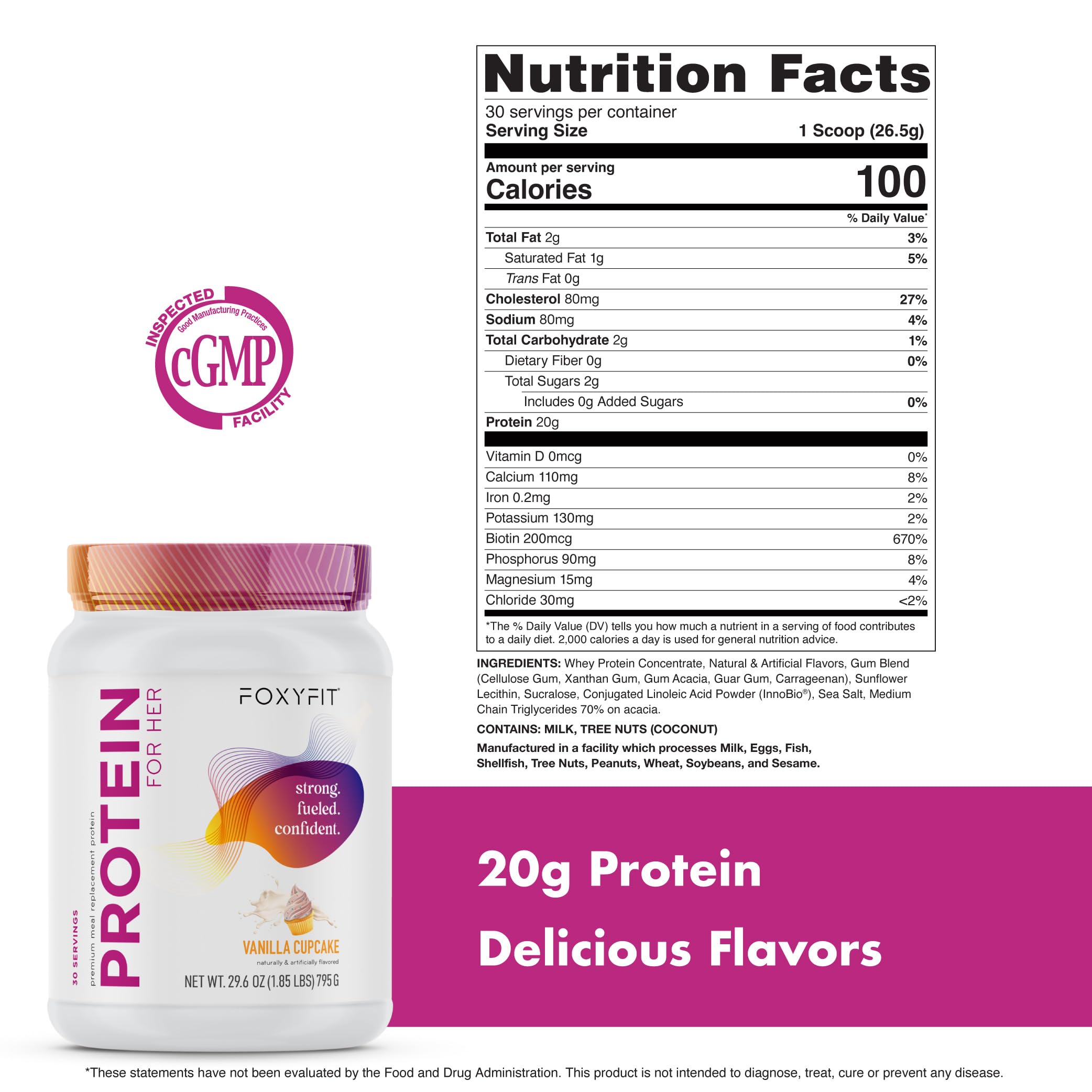 FoxyFit Protein for Her Vanilla Cupcake powder angle highlighting smooth texture