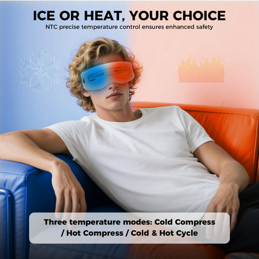Fozinha eye massager with heat mode offering comforting warmth for eye comfort.