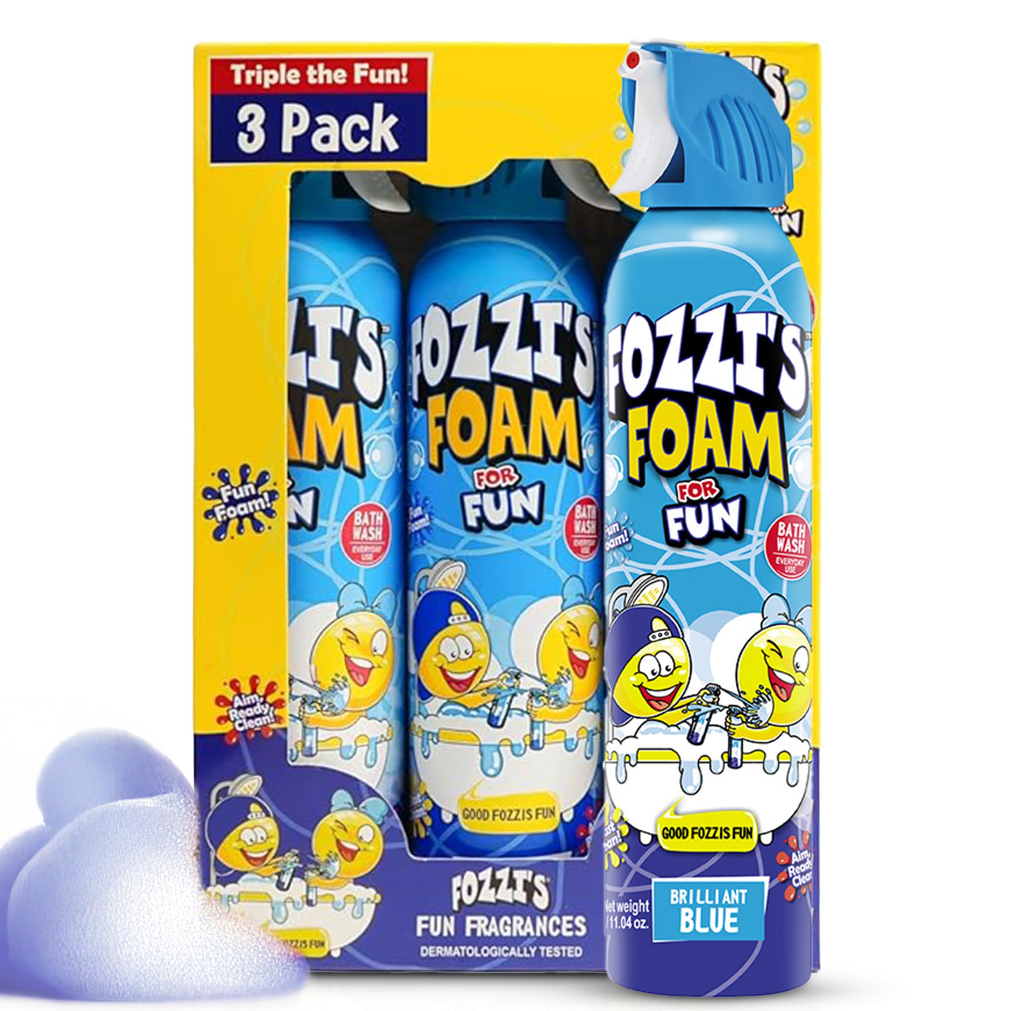 FOZZI'S Brilliant Blue bath foam spray bottle for imaginative play and gentle cleansing.