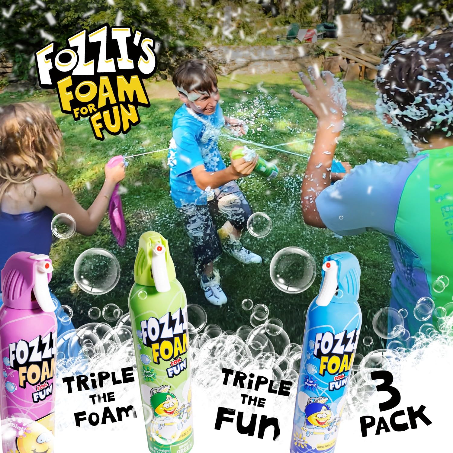 FOZZI'S Gentle Moisturizing Bath Foam shown with creamy lather and kid-friendly care.