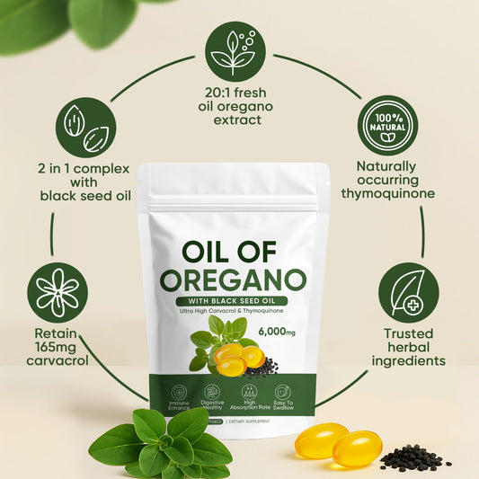 FQMUEV black seed oil softgels bottle highlighting antioxidant plant power for daily vitality.