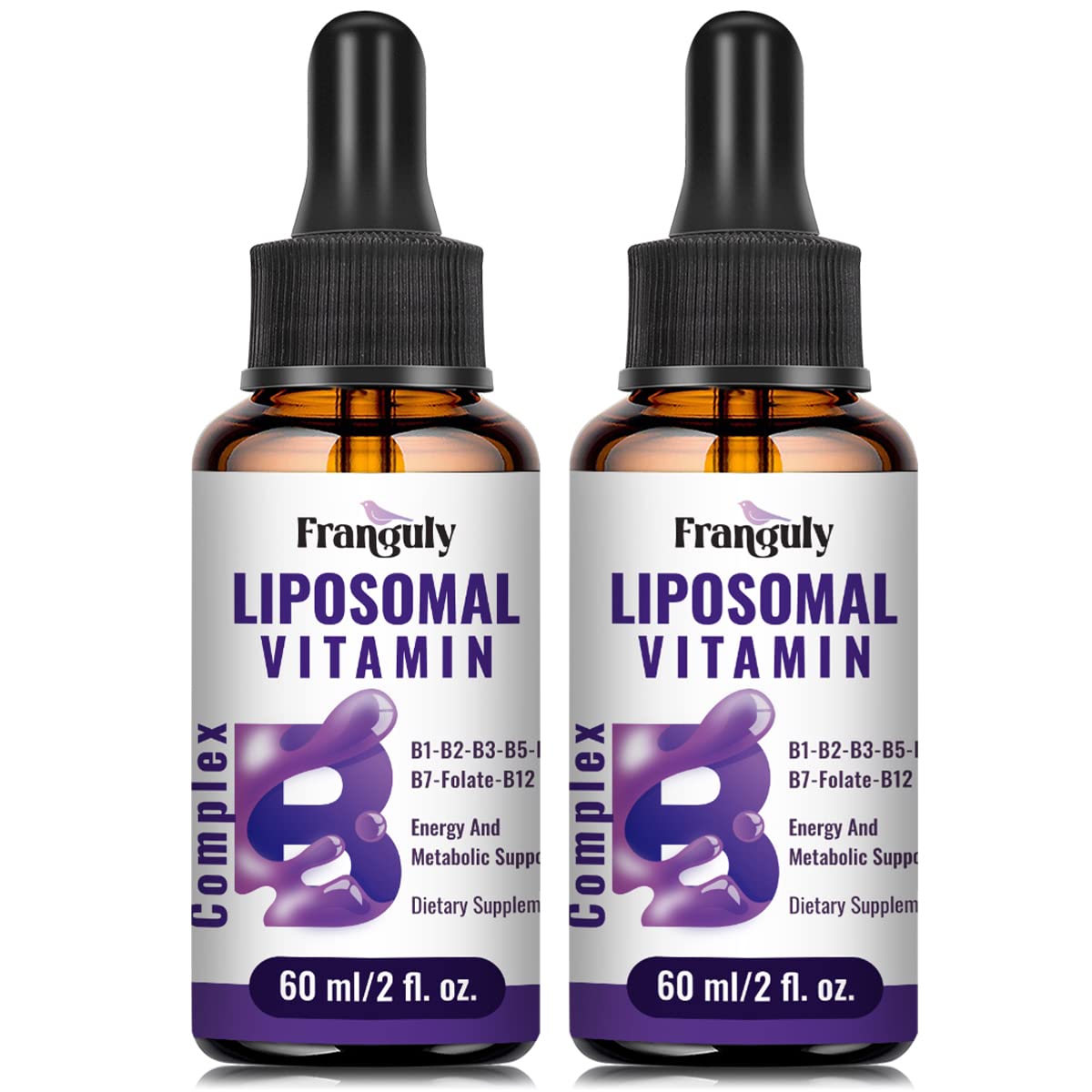 Franguly Liposomal B-Complex bottle on shelf for convenient daily energy support.