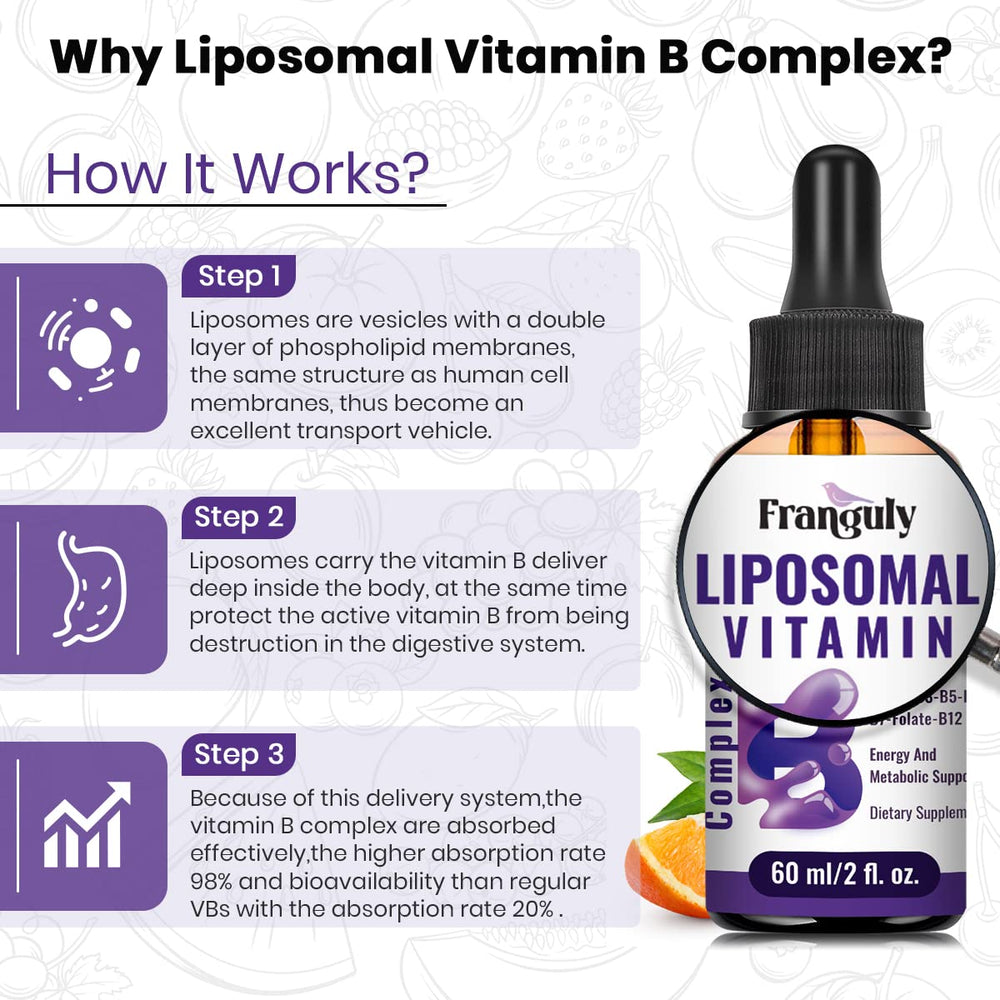 Franguly Liposomal B Complex liquid two-month supply bottle, great value option.
