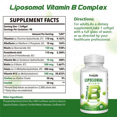 Franguly Liposomal B Complex three-month supply display with 90 softgels.