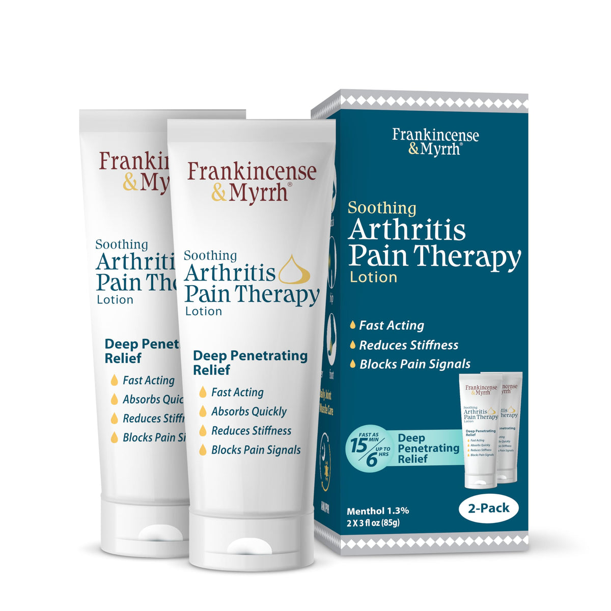 Frankincense & Myrrh arthritis lotion bottle with fast relief and hydration.
