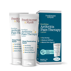 Frankincense & Myrrh arthritis lotion bottle with fast relief and hydration.