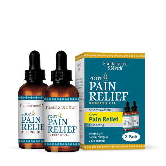 Frankincense & Myrrh Foot Pain Relief Oil bottle pour for easy, targeted relief.