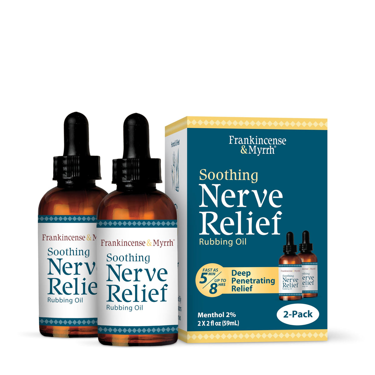 Frankincense & Myrrh rubbing oil bottle ready for targeted relief.