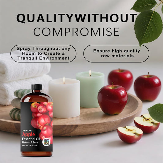 Apple essential oil used in diffusers for calming spaces.