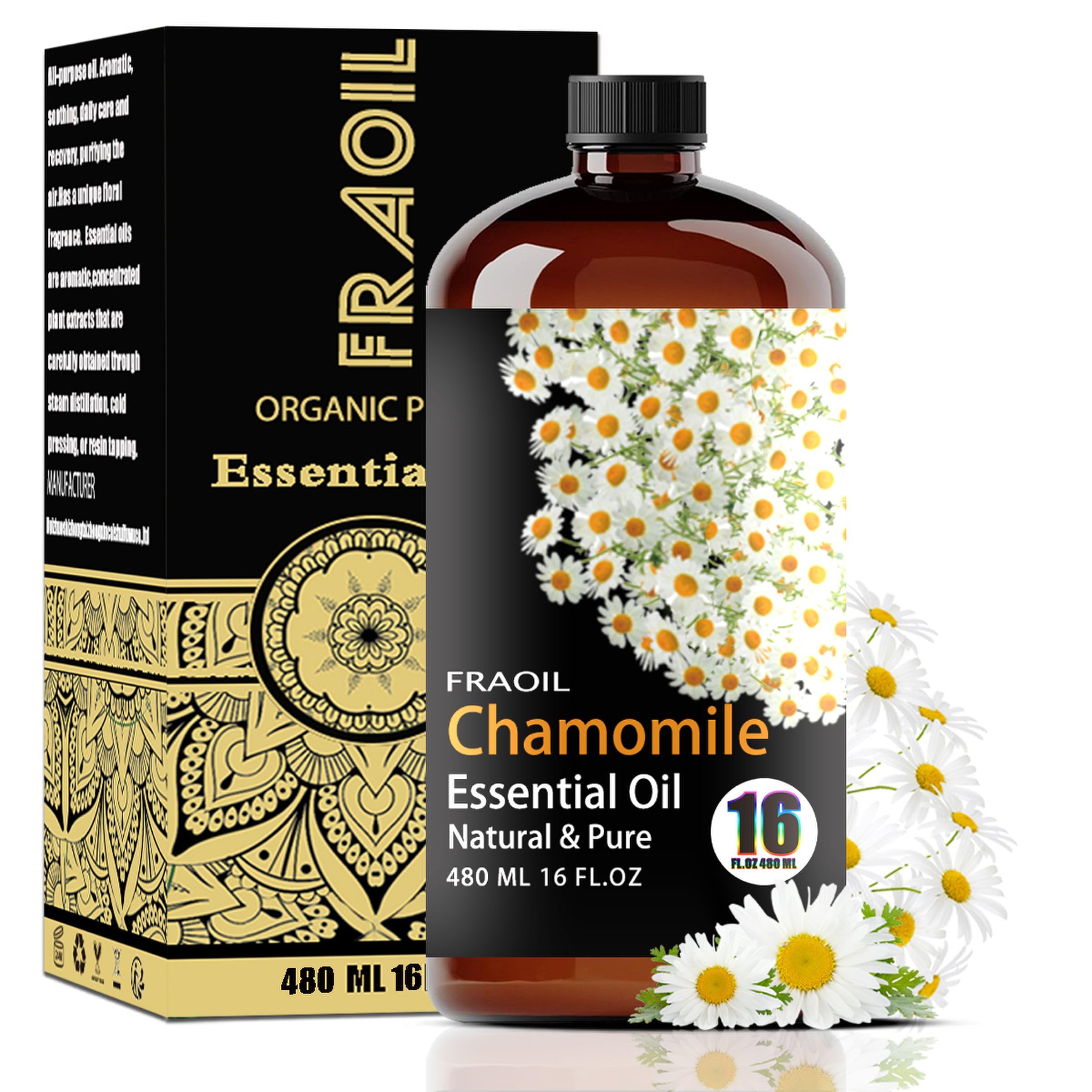 FRAOIL Chamomile oil 16oz bottle ready for diffuser aromatherapy.