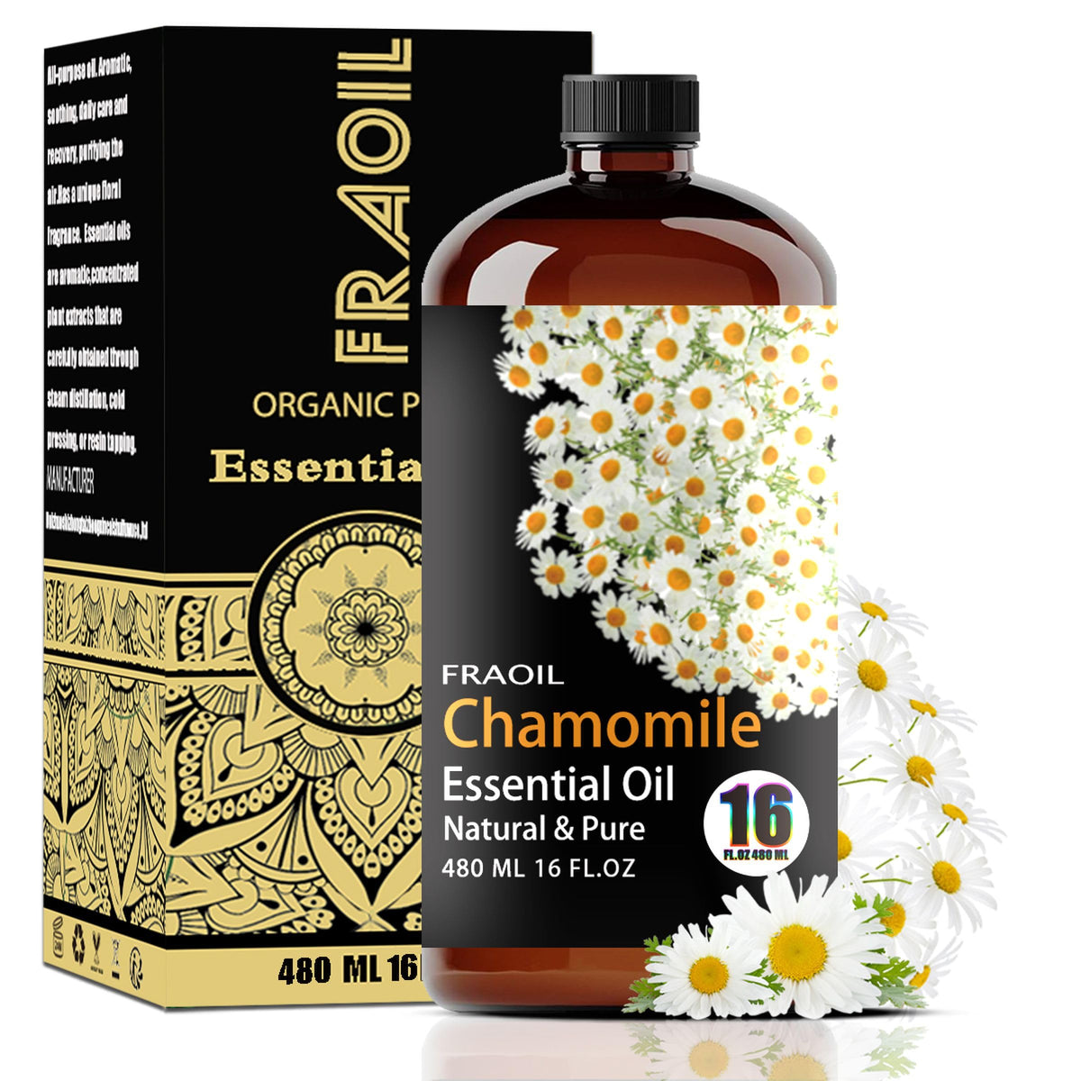 FRAOIL Chamomile oil 16oz bottle ready for diffuser aromatherapy.