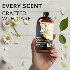 FRAOIL Chamomile oil close-up showcasing soothing scent for home spa.