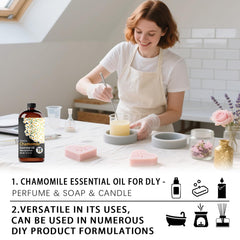 FRAOIL Chamomile oil on shelf in amber glass bottle.