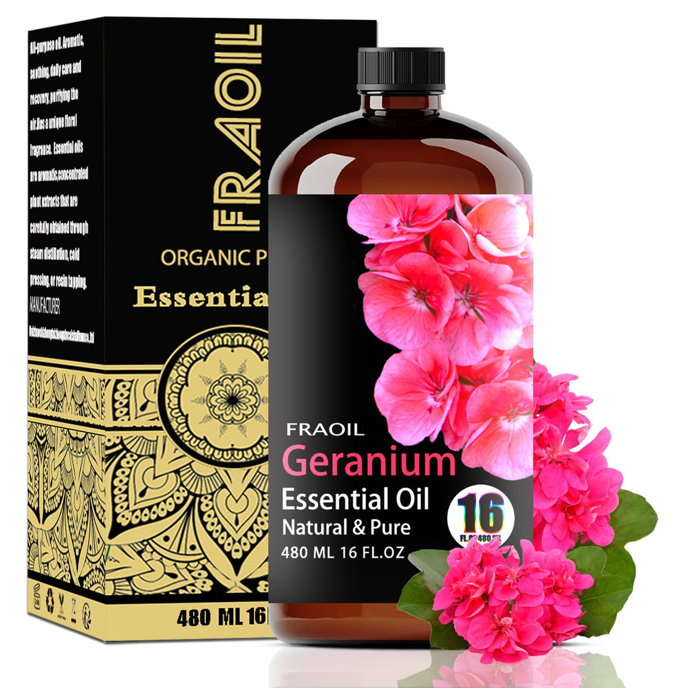 FRAOIL Geranium oil in amber bottle ready for diffusion and DIY projects.