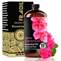 FRAOIL Geranium oil in amber bottle ready for diffusion and DIY projects.