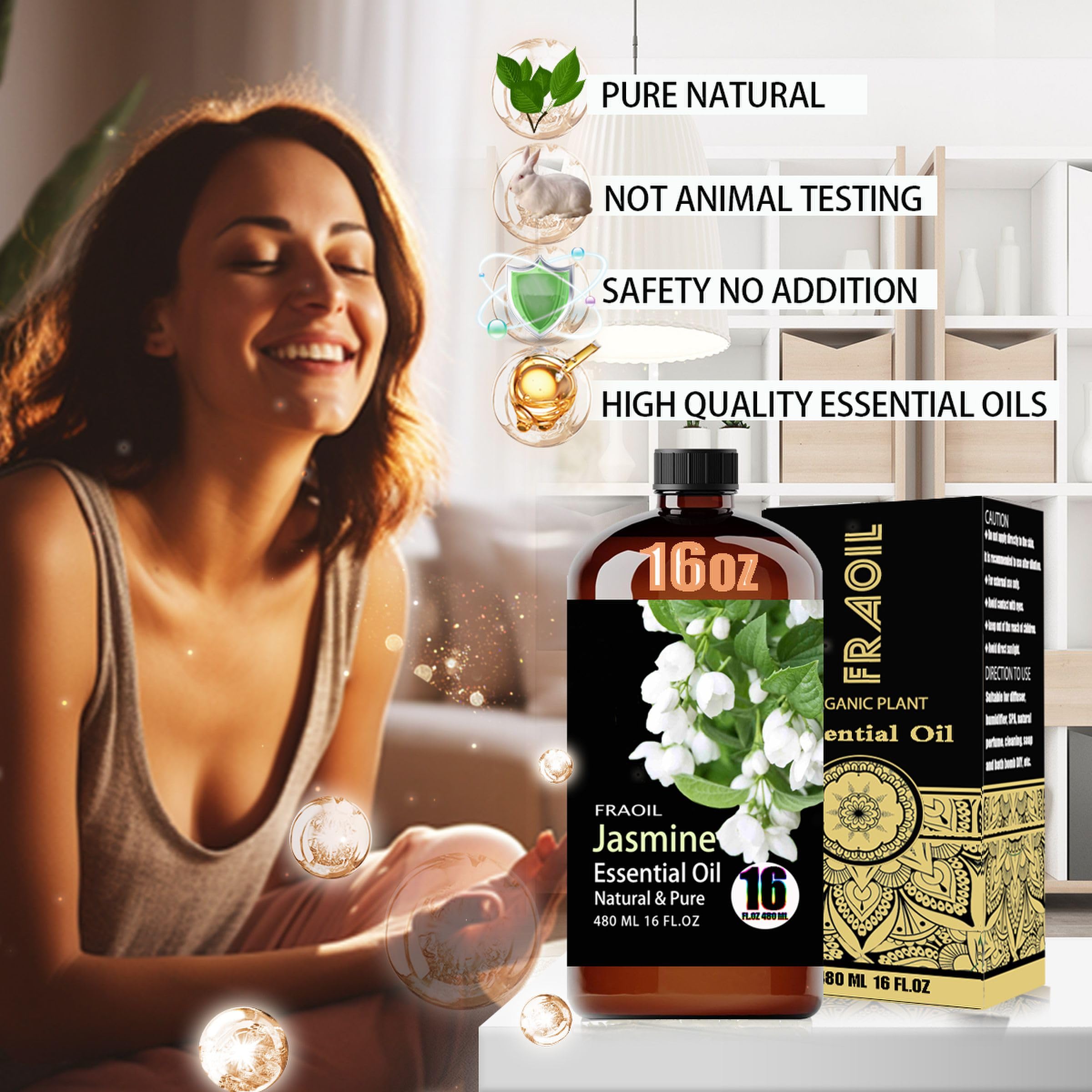 Jasmine essential oil used in a diffuser for calming aroma