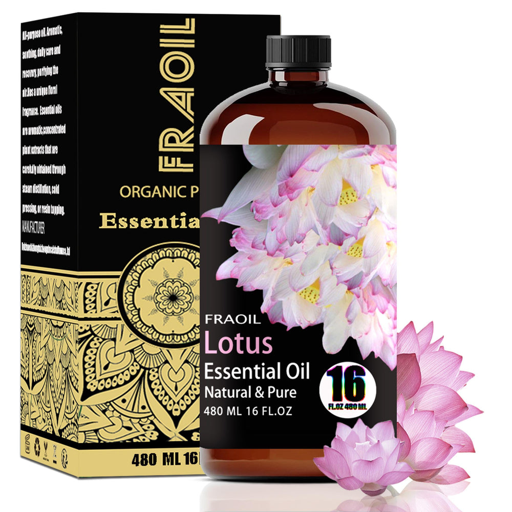 FRAOIL Lotus Essential Oil in amber bottle ready for diffusion and relaxation.