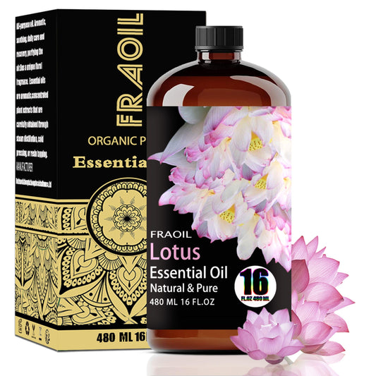 FRAOIL Lotus Essential Oil in amber bottle ready for diffusion and relaxation.