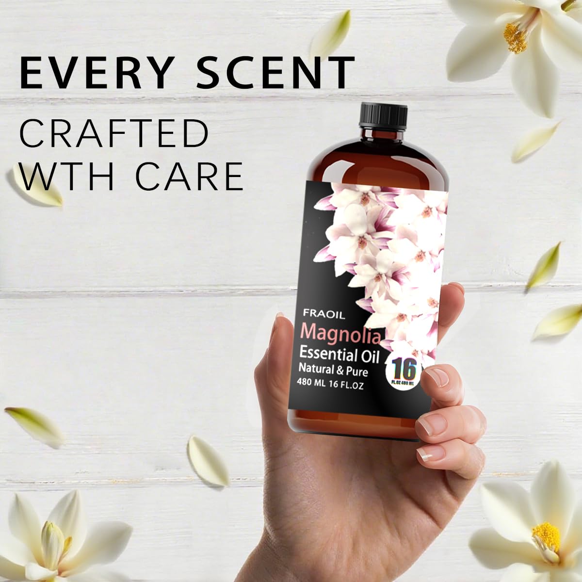 Amber glass protects Magnolia oil from light to preserve aroma
