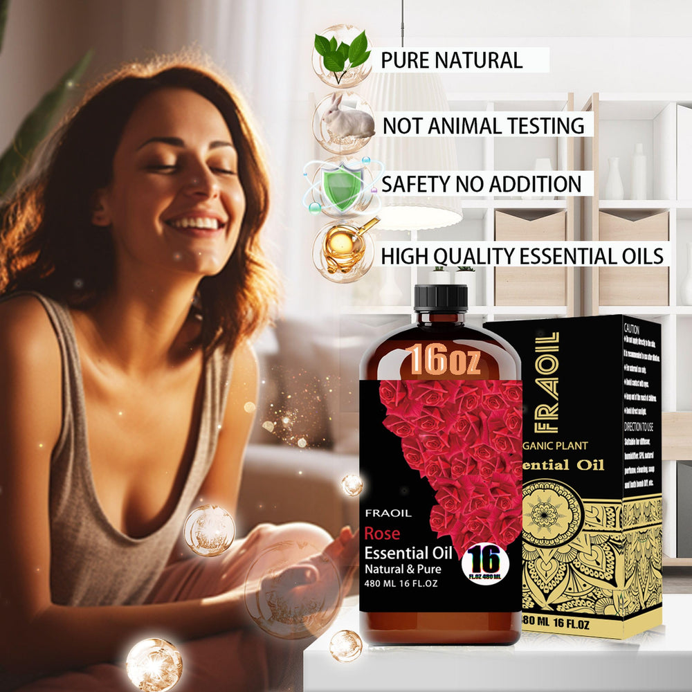 FRAOIL Rose Essential Oil in diffuser setup for floral ambience
