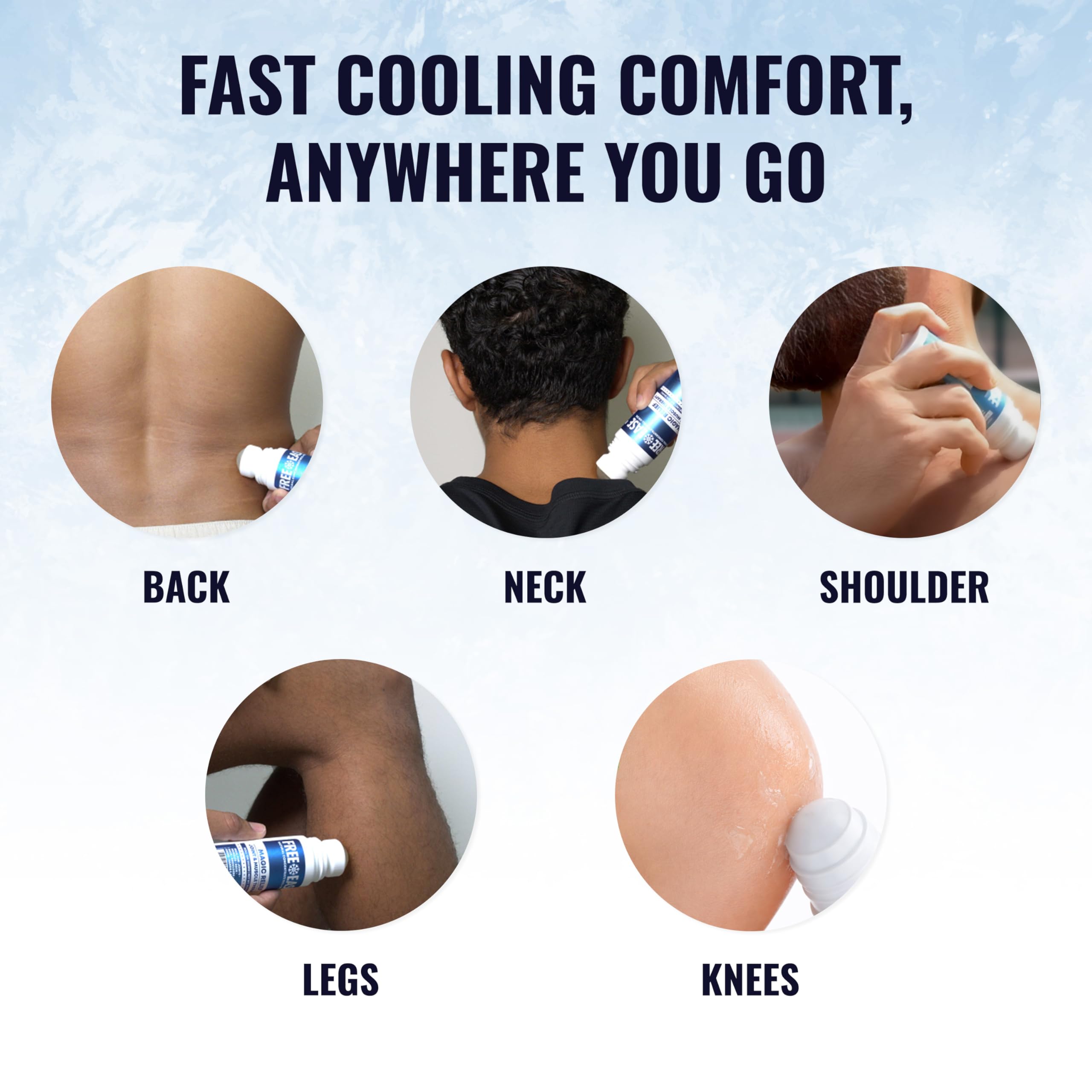 Free-Ease Magic Relief Roller on back and shoulders for quick cooling comfort.