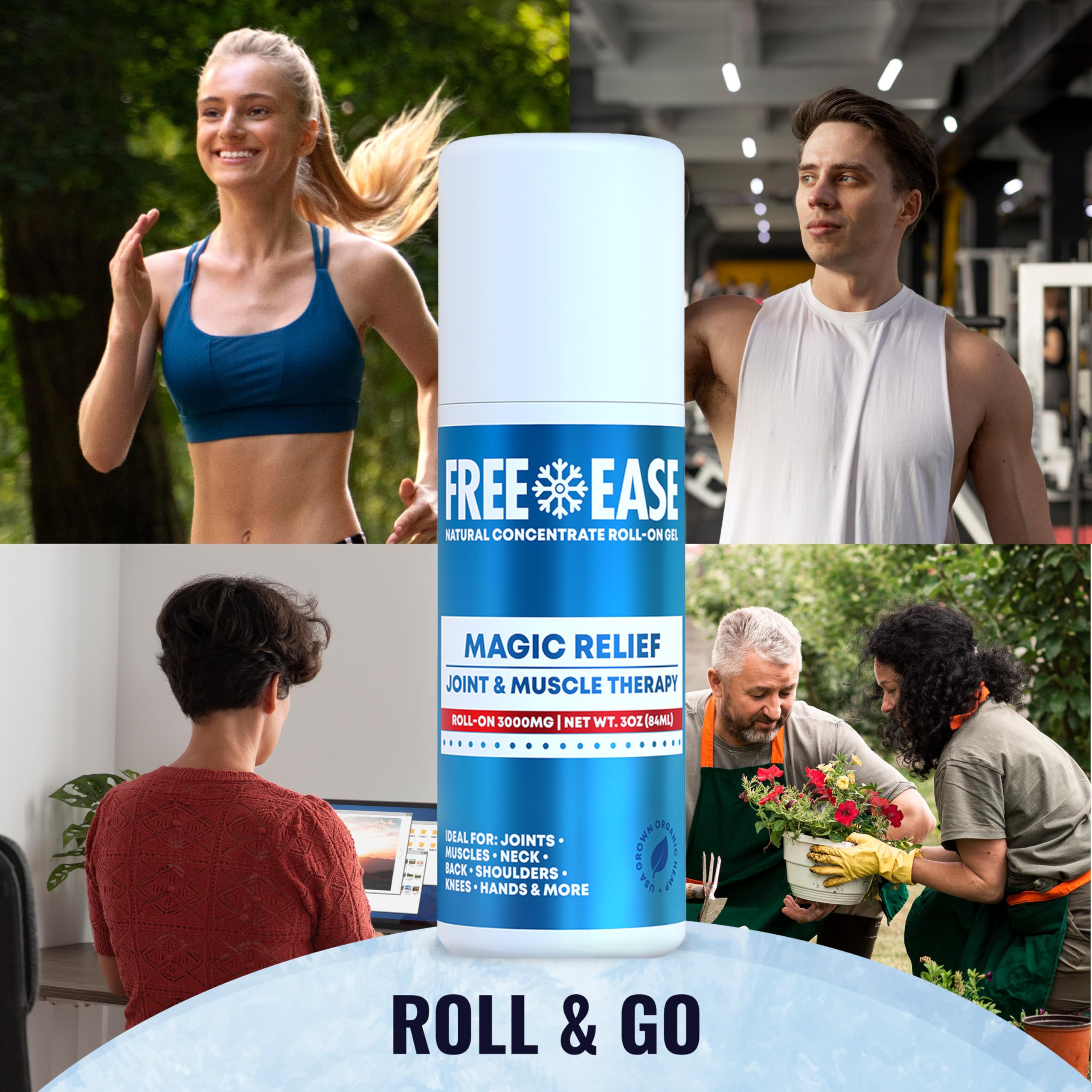 Free-Ease Magic Relief Roller desktop-use for fast cooling during work or home tasks.