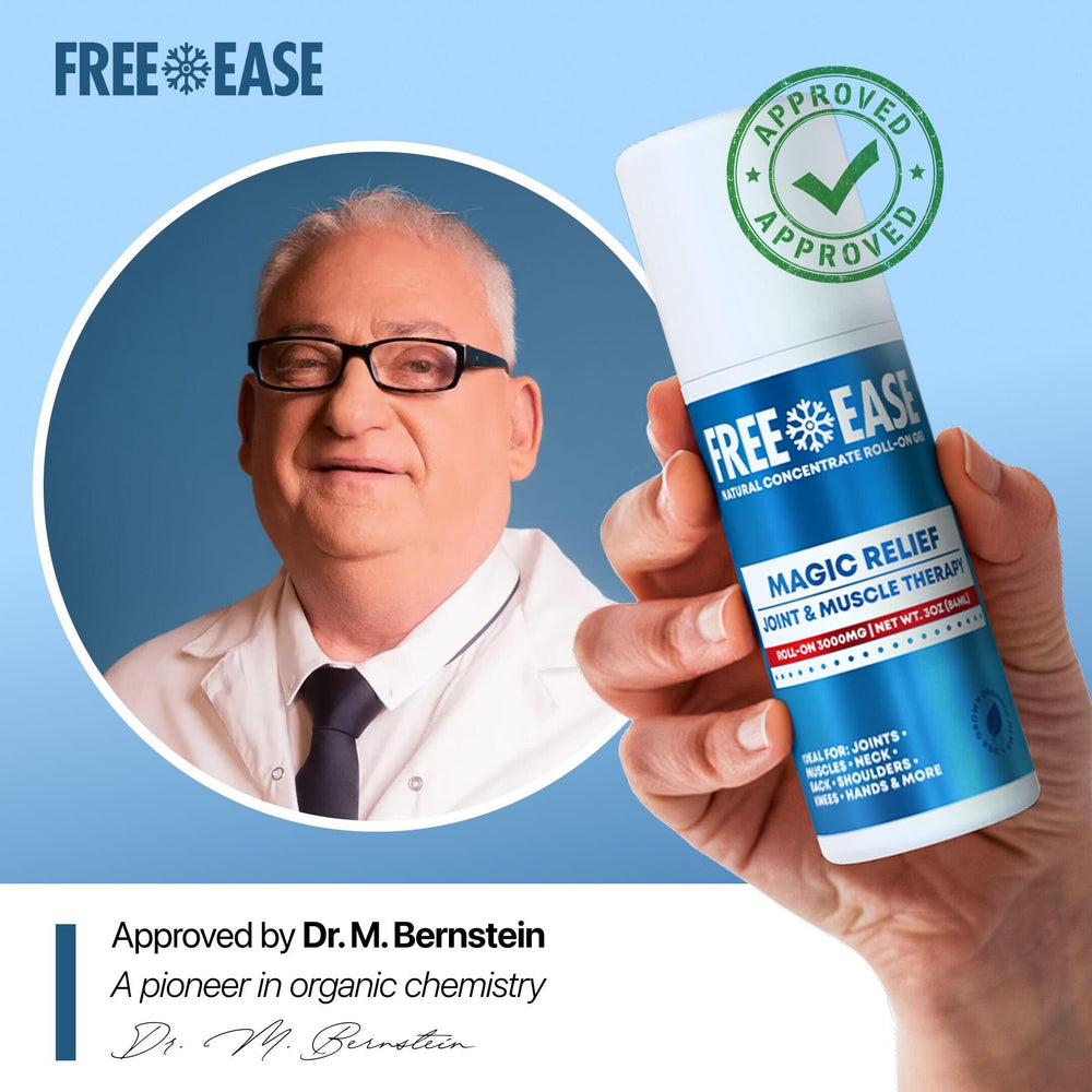 Free-Ease Magic Relief Roller made in USA highlights natural ingredients and quality.