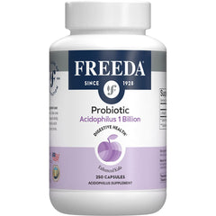 FREEDA Acidophilus probiotic bottle with capsules for gentle daily gut balance
