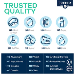 FREEDA B-Complex Capsules ingredients list highlighting B vitamins and folate
