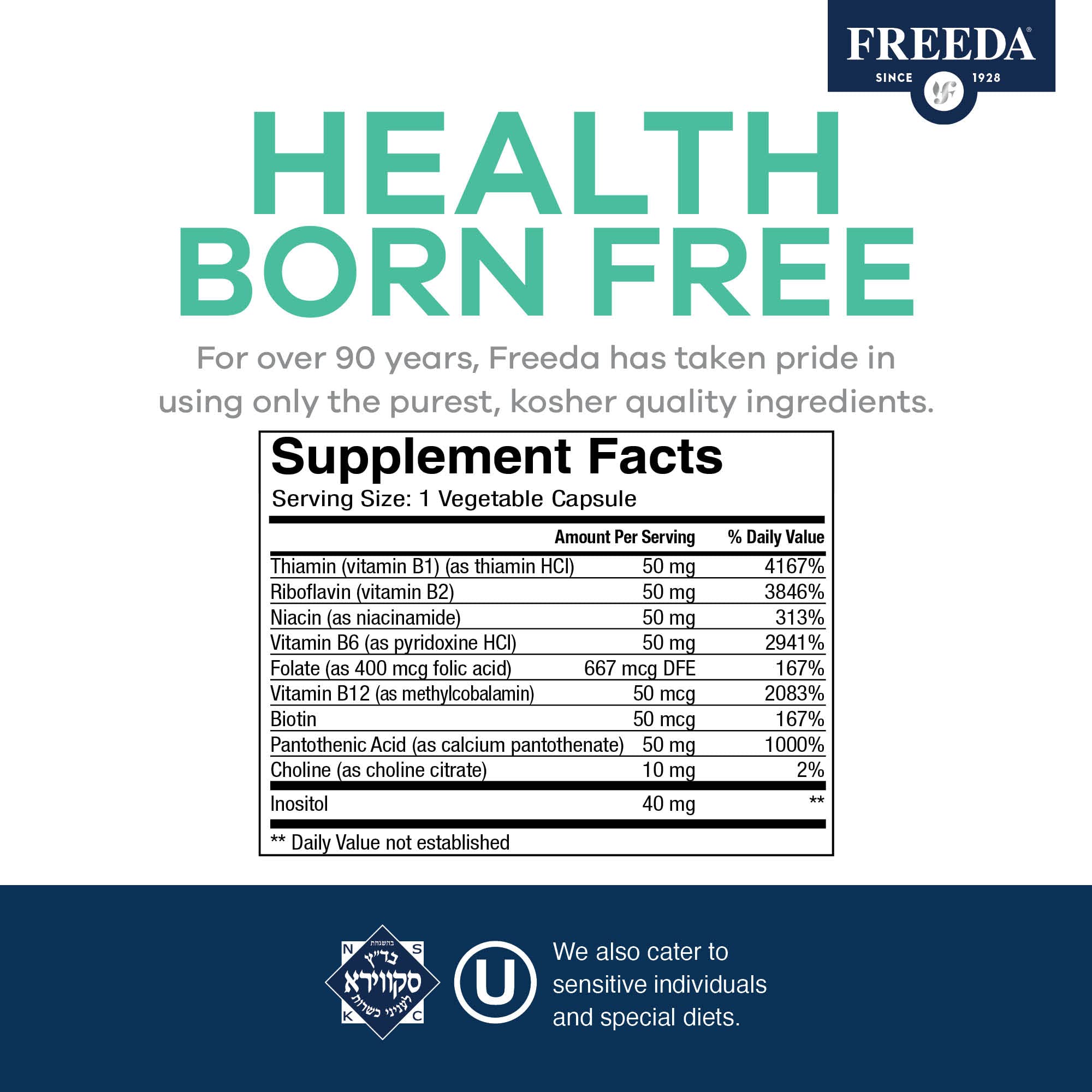 FREEDA B-Complex Capsules vegan formula badge