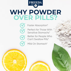 FREEDA Buffered Vitamin C Powder measuring spoon for convenient serving