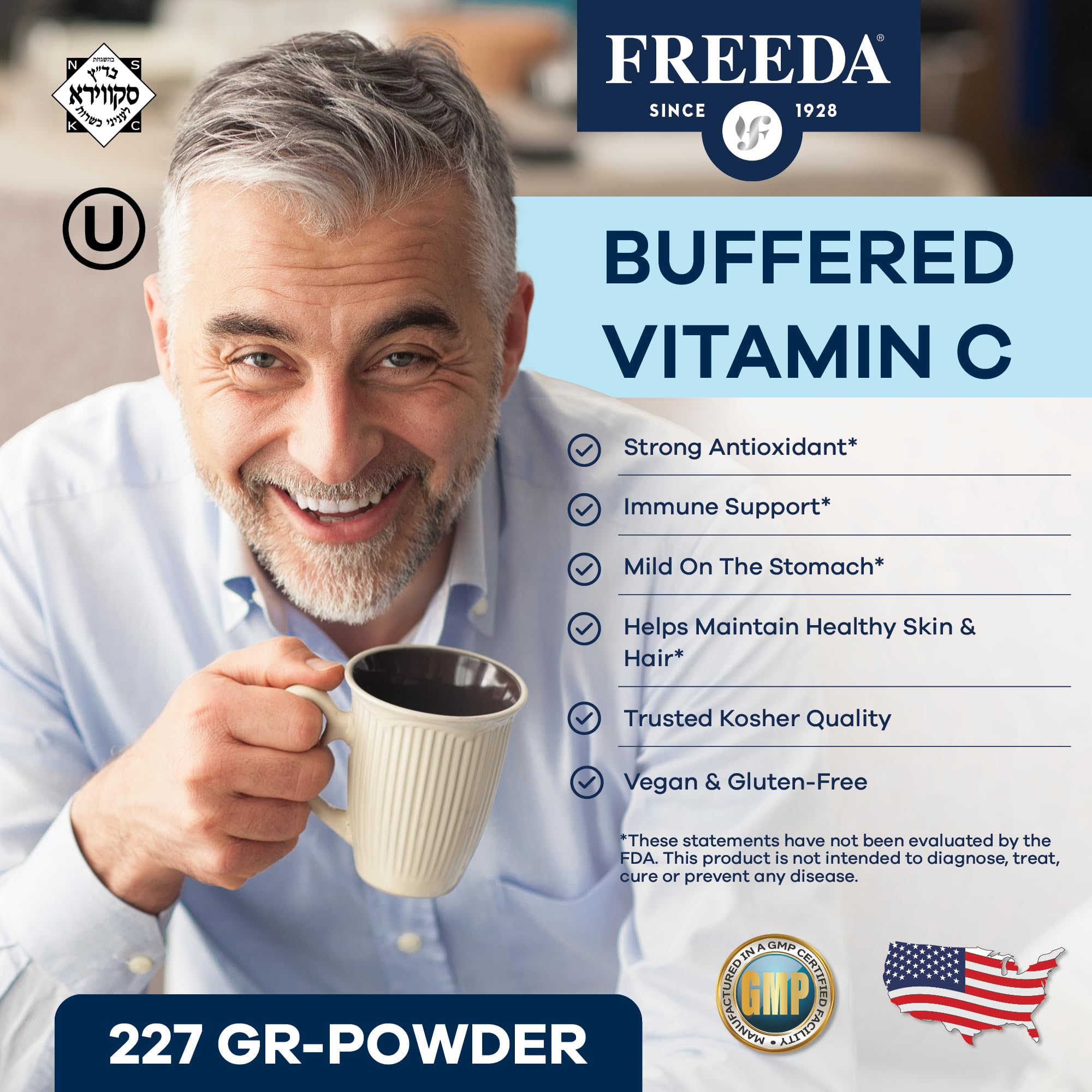 FREEDA Buffered Vitamin C Powder pour shot showing powder texture