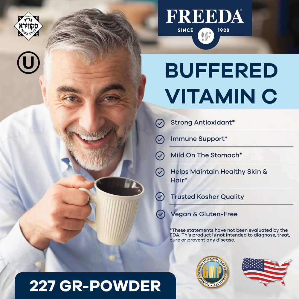 FREEDA Buffered Vitamin C Powder pour shot showing powder texture