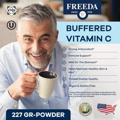 FREEDA Buffered Vitamin C Powder pour shot showing powder texture