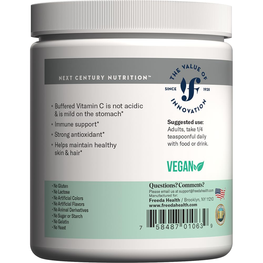 FREEDA Buffered Vitamin C Powder vegan friendly label highlights benefit