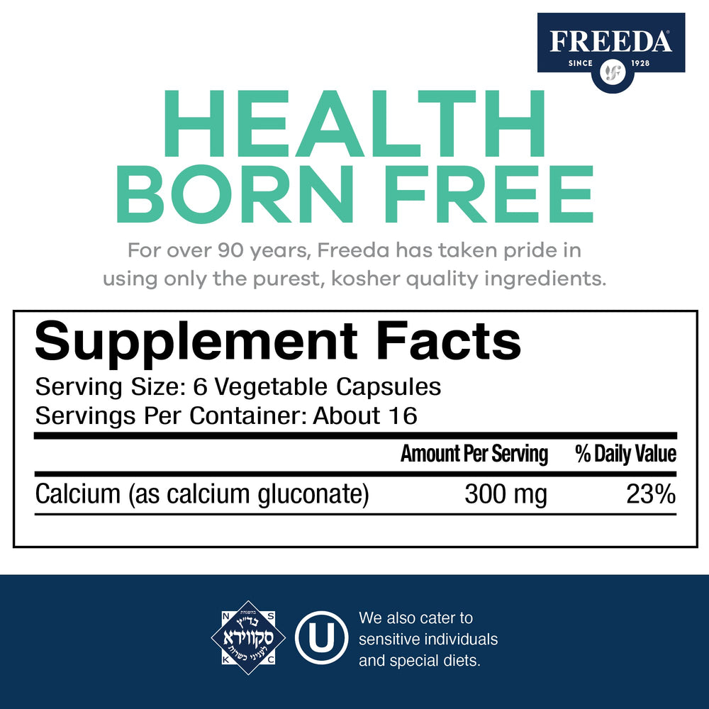 Freeda Calcium Gluconate bottle indicating made in USA on the label