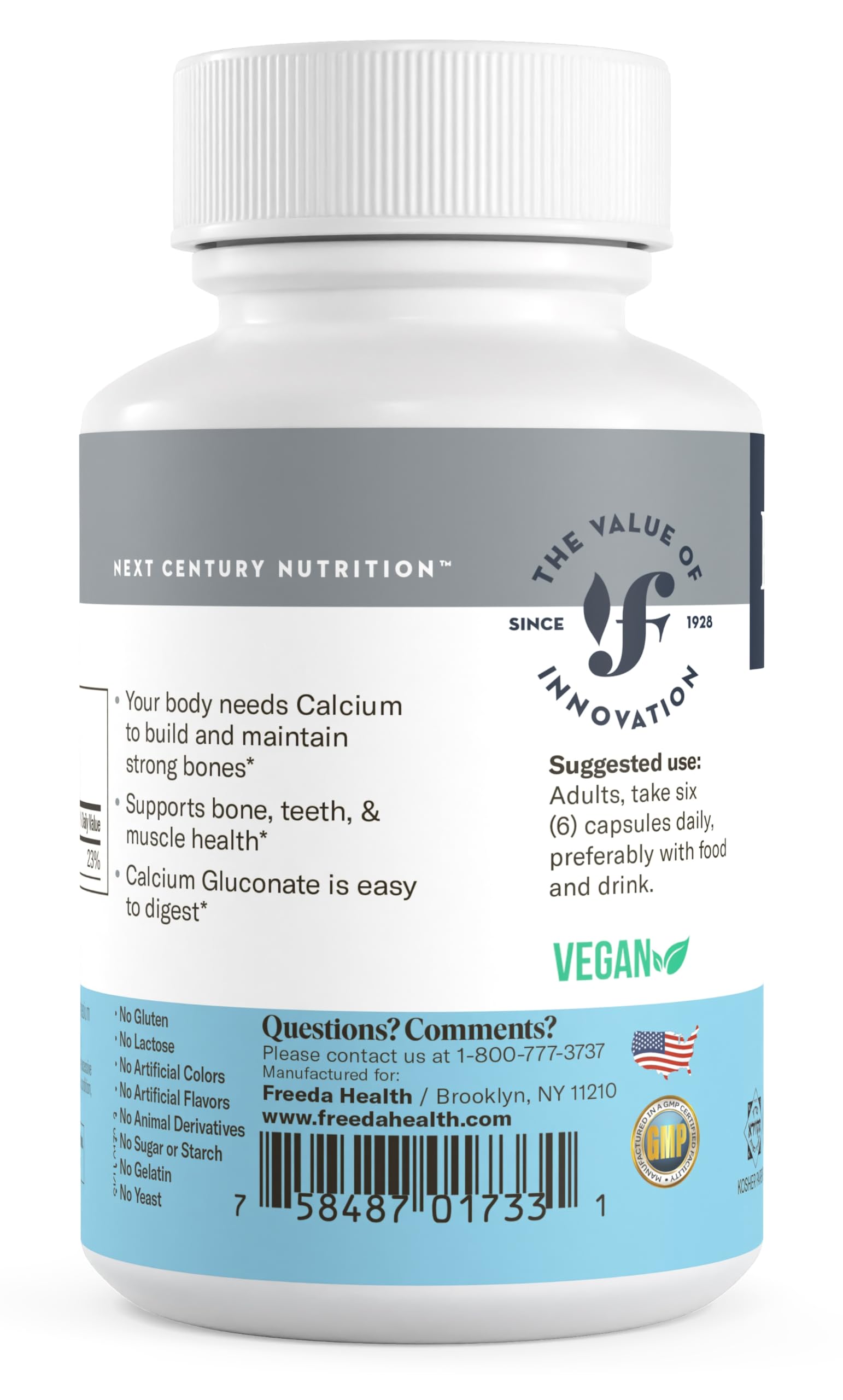 Freeda Calcium Gluconate nutrition facts panel for informed use