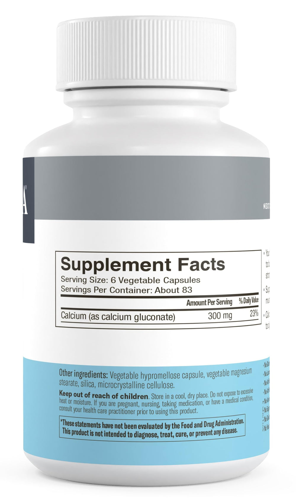 Freeda Calcium Gluconate third-party testing seal on bottle