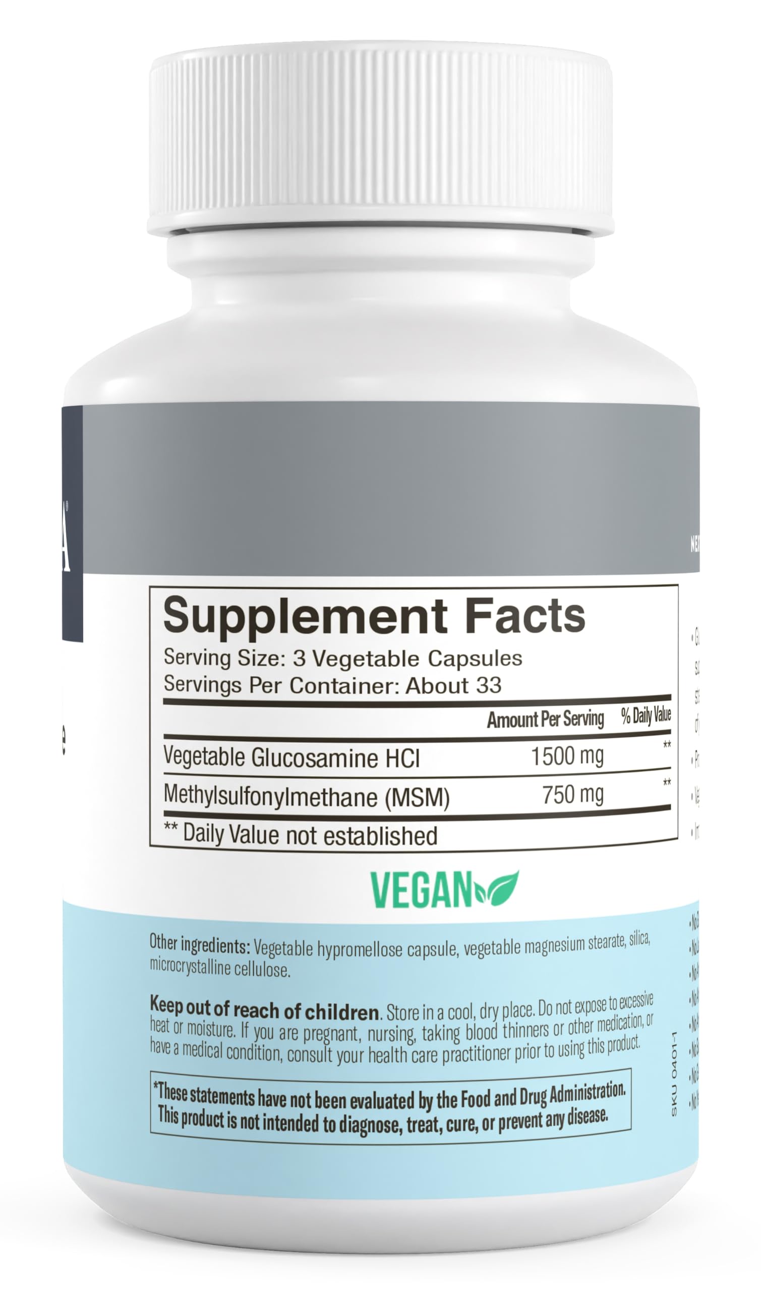 FREEDA Glucosamine MSM third-party testing badge on label.