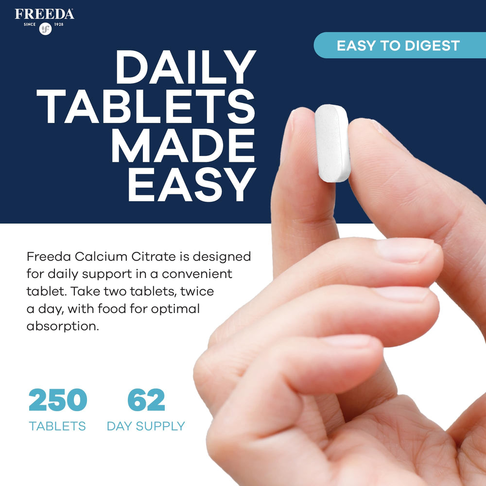 Freeda Kosher-certified vegan calcium citrate box emphasizing clean ingredients