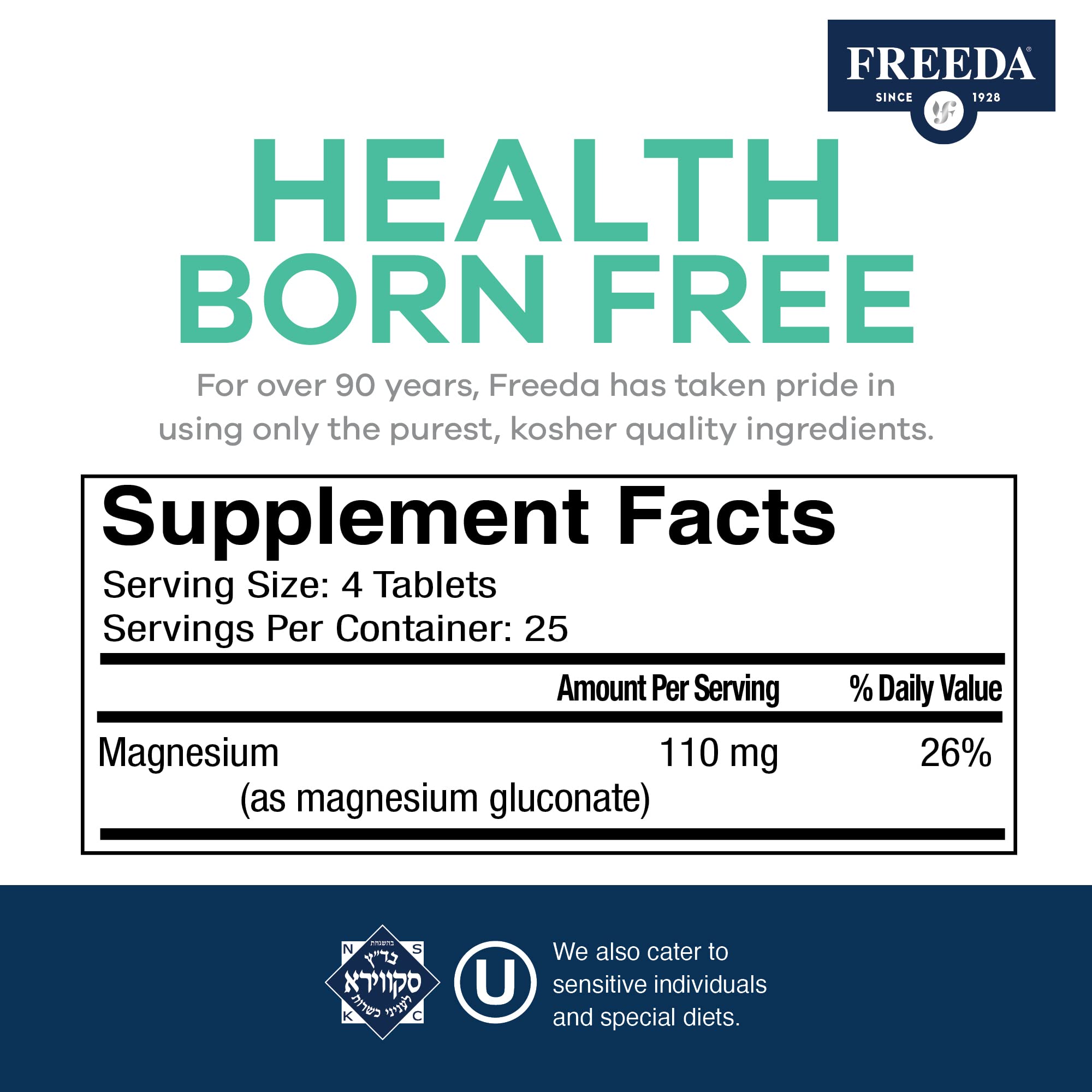 Freeda made-in-USA facility seal indicating strict quality standards.