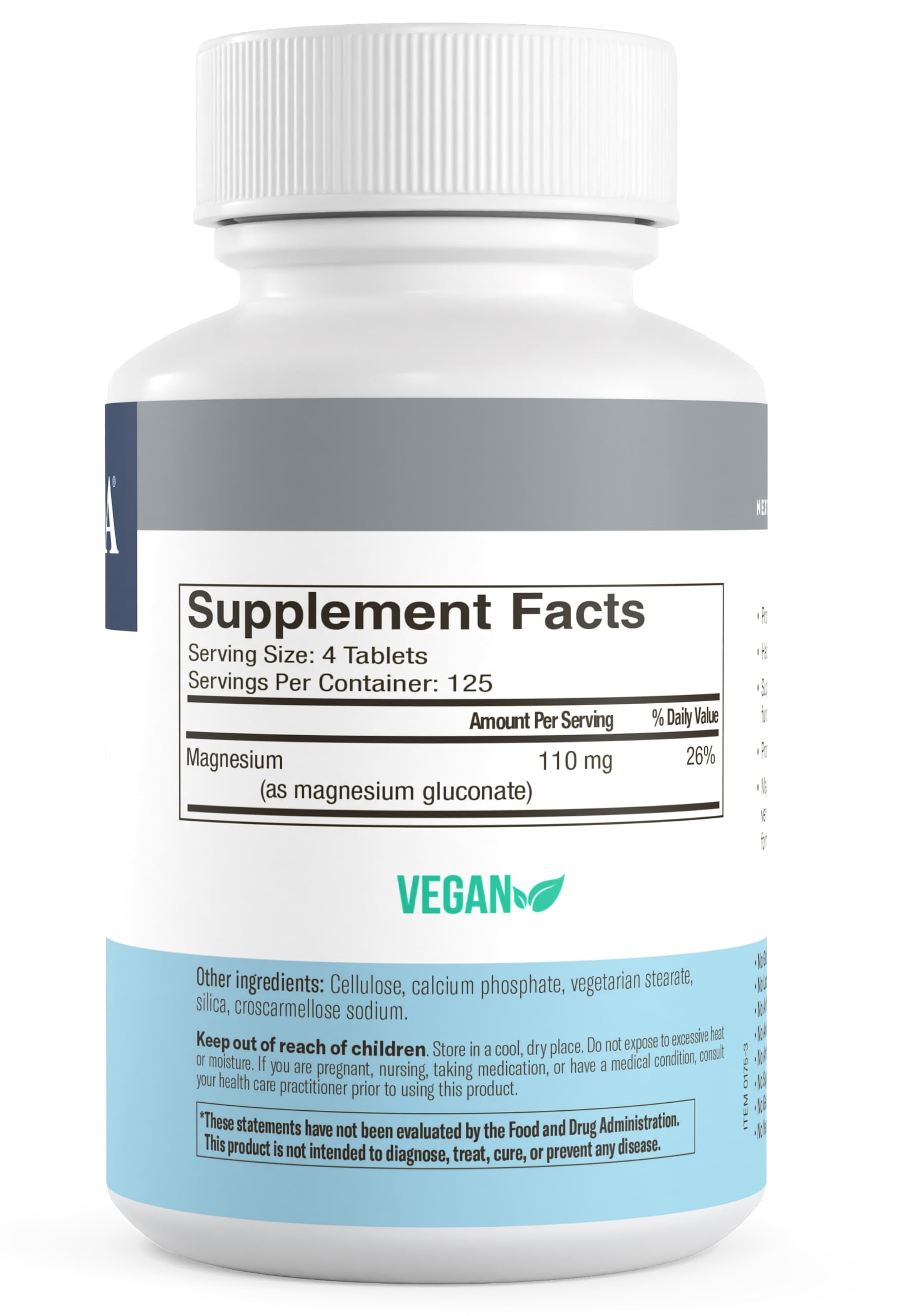 Freeda Magnesium Gluconate tablets close-up highlighting smooth, easy-to-digest form.