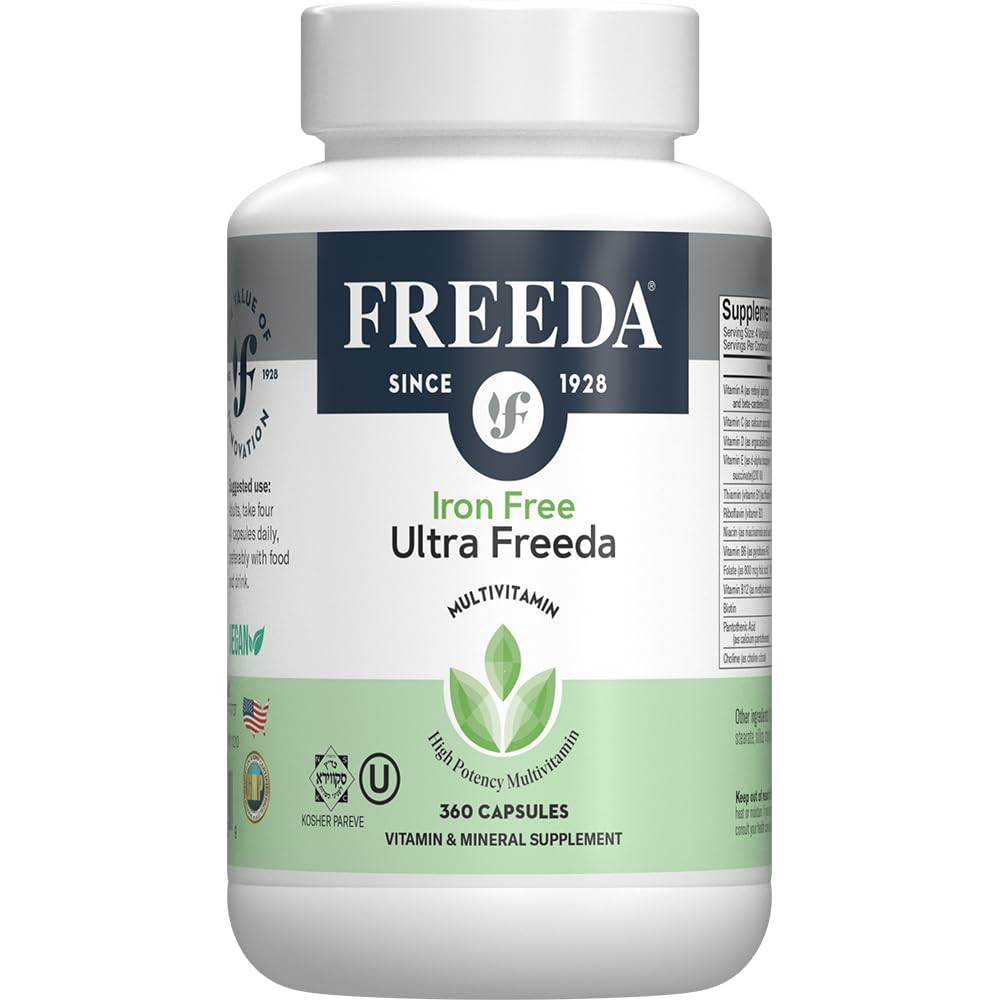 FREEDA bottle back with serving size and nutrients.