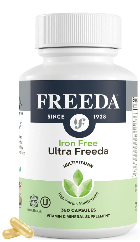 FREEDA Max-Strength multivitamin bottle front for daily energy support.