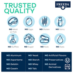Freeda Maximum Strength label detail indicates SCD-friendly, iron-free formula