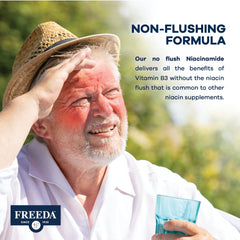 Freeda Niacinamide display kosher and vegan certifications for dietary supplement compliance.